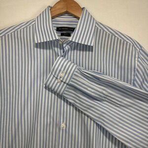 John Varvatos Shirt Mens 15 1/2 Blue Button Down Dress Stripe Trim‎ Fit